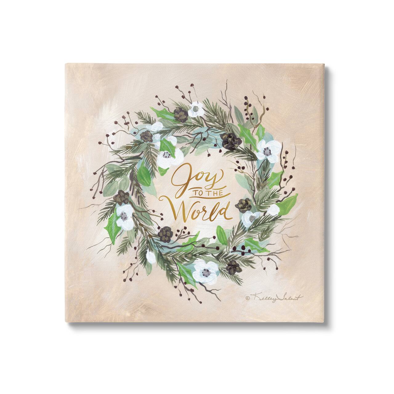 Stupell Industries Joy To The World Holiday Floral Wreath Canvas Wall Art